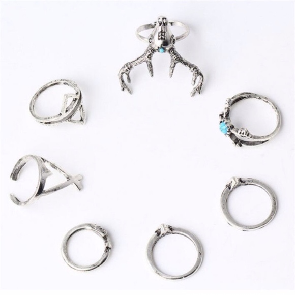 7Pcs/Set Tribal Deer Antler Arrows Ring Set - Picture 3 of 5